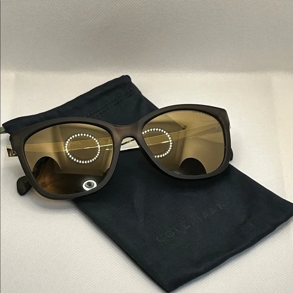 Cole Haan 57mm Polarized Sleek Square Matte Grey and Gold Women's Sunglasses - Picture 12 of 13